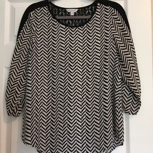 Charming Charlie blouse with cream/black chevron